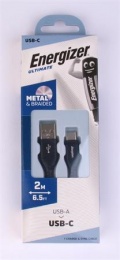 USB kábel, USB-A - USB-C, 2m, ENERGIZER, čierna