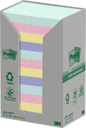 Samolepiaci bloček, 38x51 mm, 24x100 listov, ekologický, 3M POSTIT "Nature", mix pastelových farieb